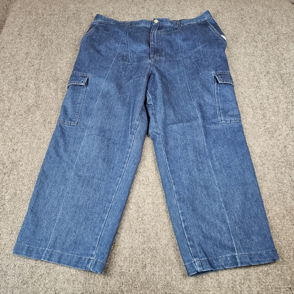 David Taylor Collection Mens Blue Cargo Jeans Elastic Waist Medium Wash